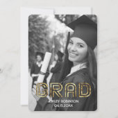 Schönes B&W Blumengrün Graduate Foto Party Einladung (Vorderseite)