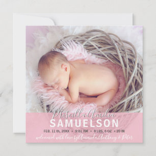 Schönes Baby Birth Ankündigung Pink FOTO