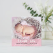 Schönes Baby Birth Ankündigung Pink FOTO (Stehend Vorderseite)
