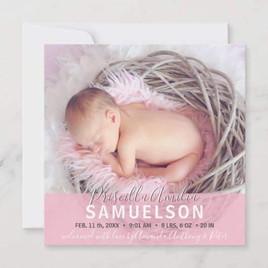 Schönes Baby Birth Ankündigung Pink FOTO (Vorderseite)