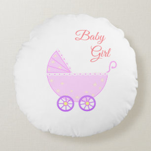 Schönes Baby Girl Stroller auf White Rundes Kissen