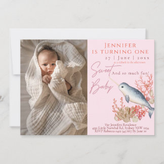 Schönes Baby Narwhal 1. Geburtstagsfeier Party Ein Einladung