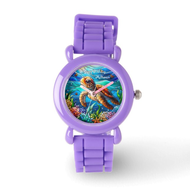 Schönes Baby Sea Turtle Swimming Armbanduhr (Vorderseite)