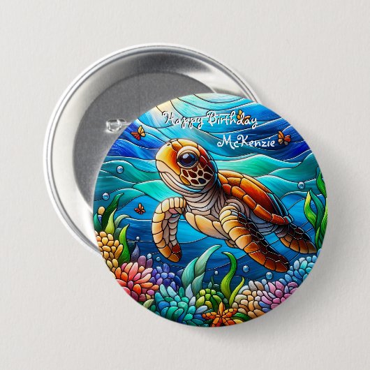 Schönes Baby Sea Turtle Swimming Button (Vorne & Hinten)