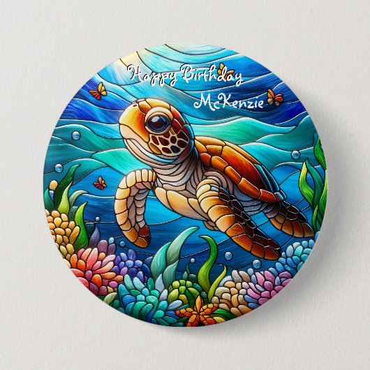 Schönes Baby Sea Turtle Swimming Button (Vorderseite)
