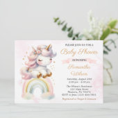 Schönes Baby Unicorn und Rainbow Baby Dusche Einladung (Stehend Vorderseite)