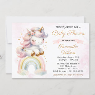 Schönes Baby Unicorn und Rainbow Baby Dusche Einladung