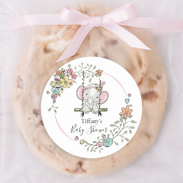 Schönes Babyduschetikett mit Blumenlephant Runder Aufkleber