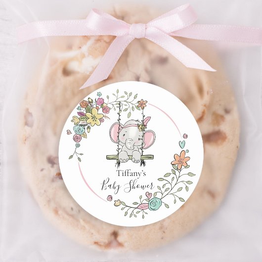 Schönes Babyduschetikett mit Blumenlephant Runder Aufkleber
