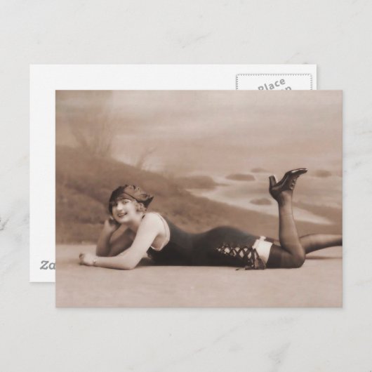 Schönes Bad !! Niedliches Flapper-Mädchen der 1920 Postkarte (Vorne/Hinten)