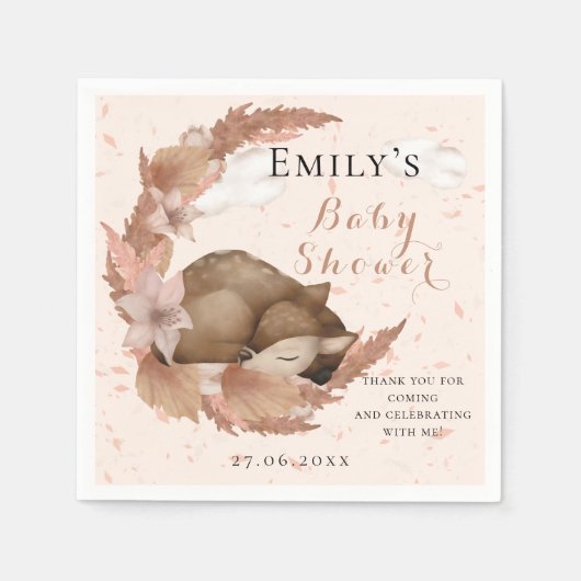 Schönes Bambi & Blume Pastel Pink Baby Dusche Nick Serviette (Vorderseite)