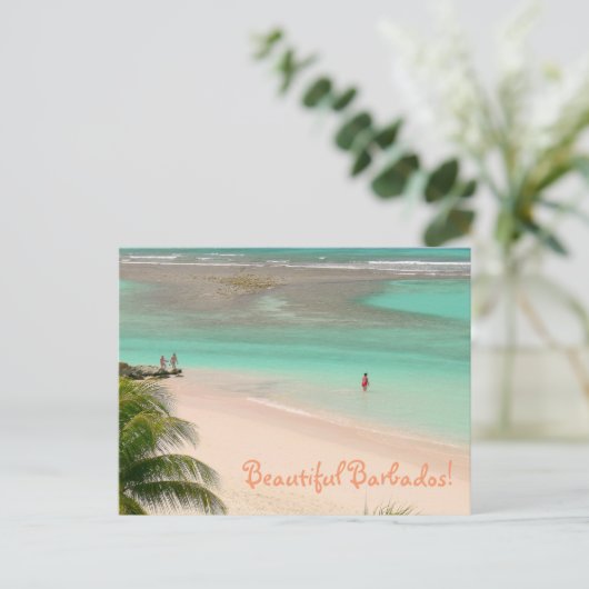 SCHÖNES BARBADOS"/GUTER STRAND & AQUA WASSER POSTKARTE (Stehend Vorderseite)