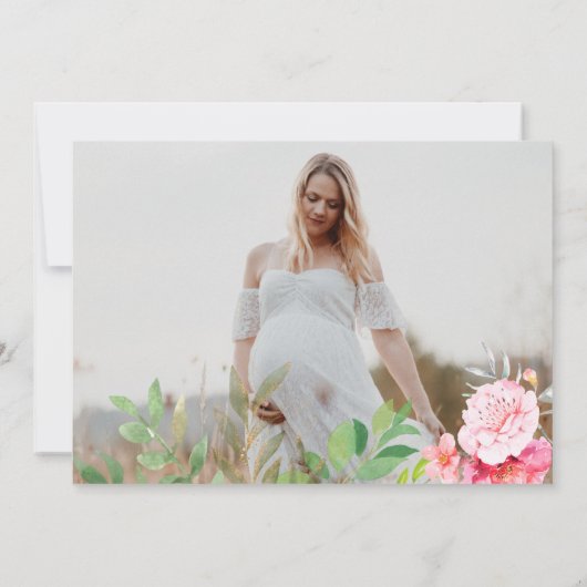 Schönes Bärenrot Rosa Blumenbraun Baby Dusche Foto Einladung (Rückseite)