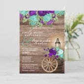 Schönes Barnwood mit Aquamariner und dunkler Lila  Einladung (Stehend Vorderseite)