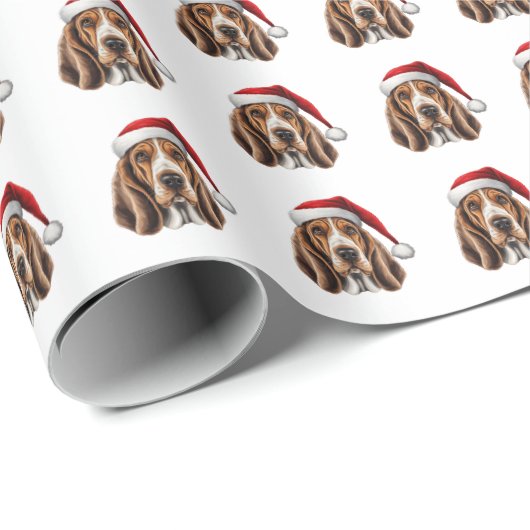 Schönes Basset Hound Hund Weihnachtsmuster Geschenkpapier (Rolleneckpunkt)