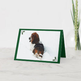 Schönes Basset in Snow auf Weihnachtskarte mit Hol Feiertagskarte