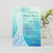 Schönes Beach Brautparty Wasserfarbe türkis Einladung (Stehend Vorderseite)