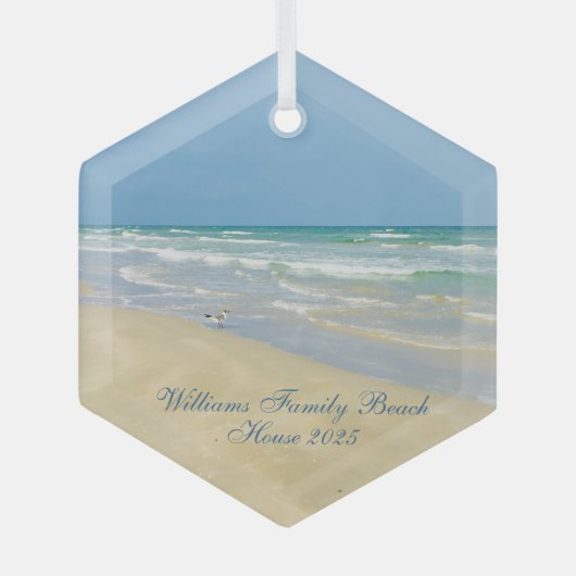 Schönes Beach House Custom Family Keepake Geschenk Ornament Aus Glas (Vorderseite)