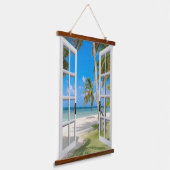 Schönes Beach Theme Window View Tapestry Wandteppich Mit Holzrahmen (Gewinkelt)