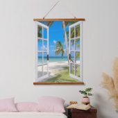 Schönes Beach Theme Window View Tapestry Wandteppich Mit Holzrahmen (Schlafzimmer)