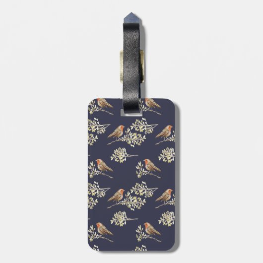 Schönes Beige European Robins Pattern Gepäckanhänger (Rückseite vertikal)
