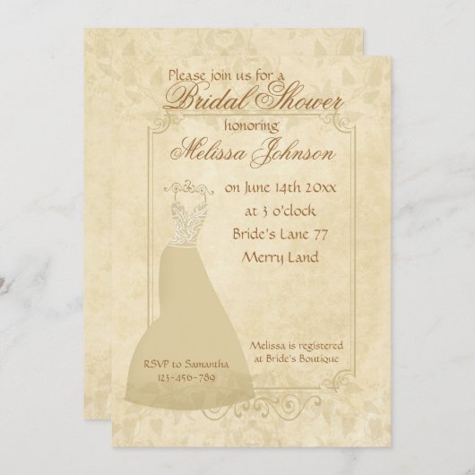 Schönes Beige Vintages Brautparty laden ein Einladung (Vorne/Hinten)