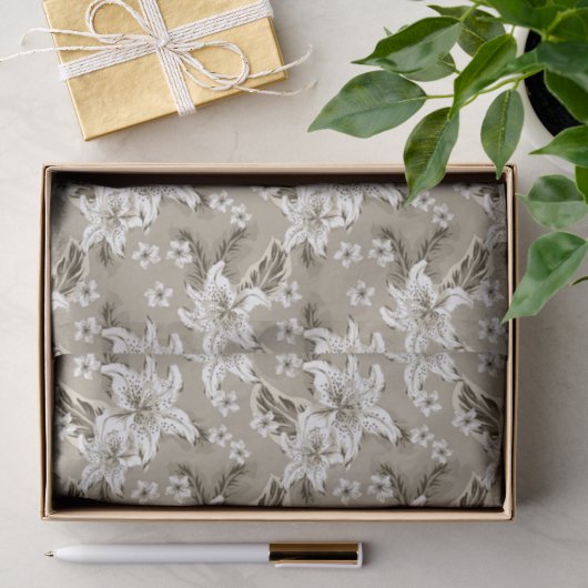 Schönes beiges Blumenmuster Seidenpapier (Geschenk)