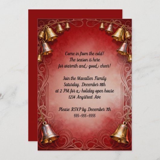 Schönes Bells Weihnachts-Party Einladung (Vorne/Hinten)