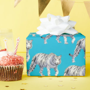 Schönes Bengalisches White Tiger Blue Muster Geschenkpapier
