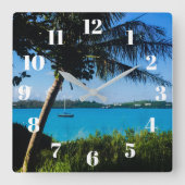 Schönes Bermuda Boat & Tropical Turquoise Beach Quadratische Wanduhr (Vorderseite)
