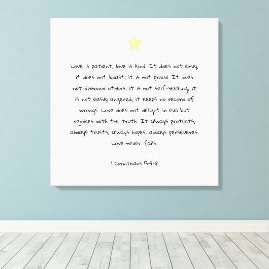 Schönes Bibelangebot 1 Korinther 13:4 Leinwanddruck (Insitu (Holzboden))