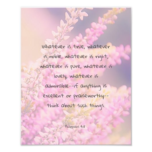 Schönes Bibelverse Zitat mit rosa Blume Fotodruck (Vorne)