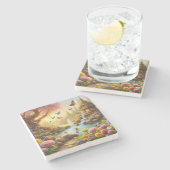 Schönes Bild eines Frühlingsblumengartens Steinuntersetzer (Seitenansicht)