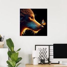 Schönes Bild von Wolf und Schmetterling mit golden Poster