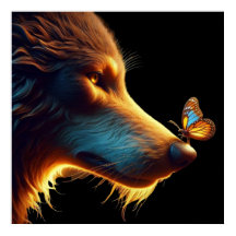 Schönes Bild von Wolf und Schmetterling mit golden