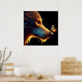 Schönes Bild von Wolf und Schmetterling rückbeleuc Poster (Küche)