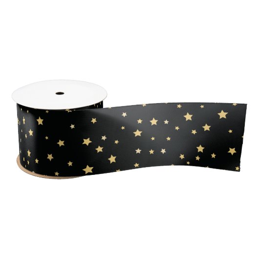 Schönes Black and Gold Starry Sky Star Muster Satinband (Spule)