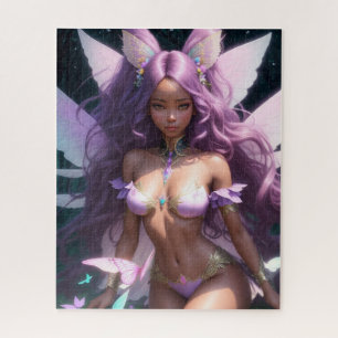 Schönes Black Girl Fairy Brown Haut Lila Haar Puzzle