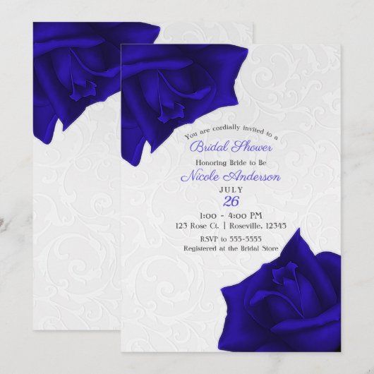 Schönes Black Texture Blue Rose Brautparty Einladung (Vorne/Hinten)