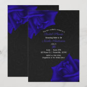 Schönes Black Texture Blue Rose Brautparty Einladung (Vorne/Hinten)