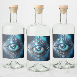 Schönes Blau Alle sehen Auge Illuminati Alkoholflaschenetikett