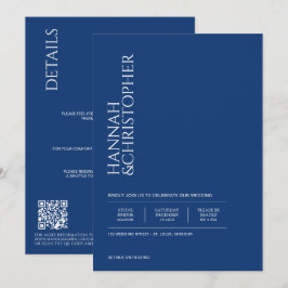 Schönes Blau mit Details & QR Code Hochzeit Einladung