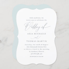 Schönes Blau mit kalligrafischer Hochzeit Einladung