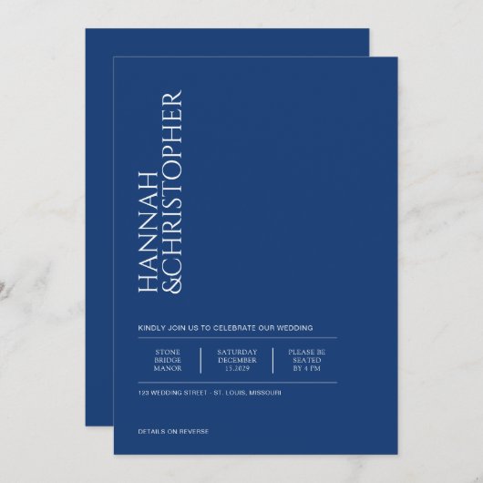 Schönes Blau mit QR Code Wedding Einladung (Vorne/Hinten)