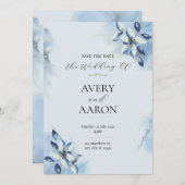 Schönes Blau Save the Date Hochzeitseinladung Einladung (Vorne/Hinten)