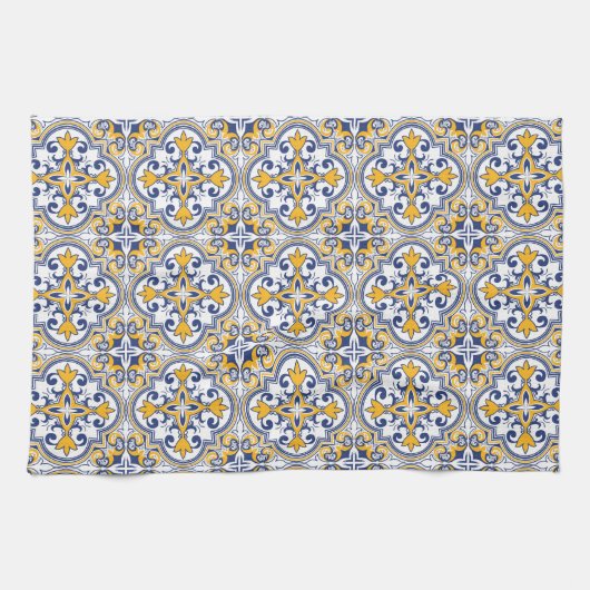 💙 💛 Schönes Blau und Gelb Azulejos 9 Geschirrtuch (Horizontal)