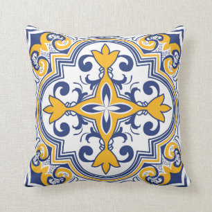 💙 💛 Schönes Blau und Gelb Azulejos 9 Throw Pi Kissen