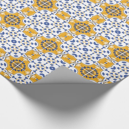 Schönes Blau und gelb Portugiesisch Azulejo Geschenkpapier (Ecke)