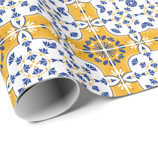 Schönes Blau und gelb Portugiesisch Azulejo Geschenkpapier (Rolleneckpunkt)