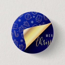 Schönes Blau und Gold Frohe Weihnachten Button
